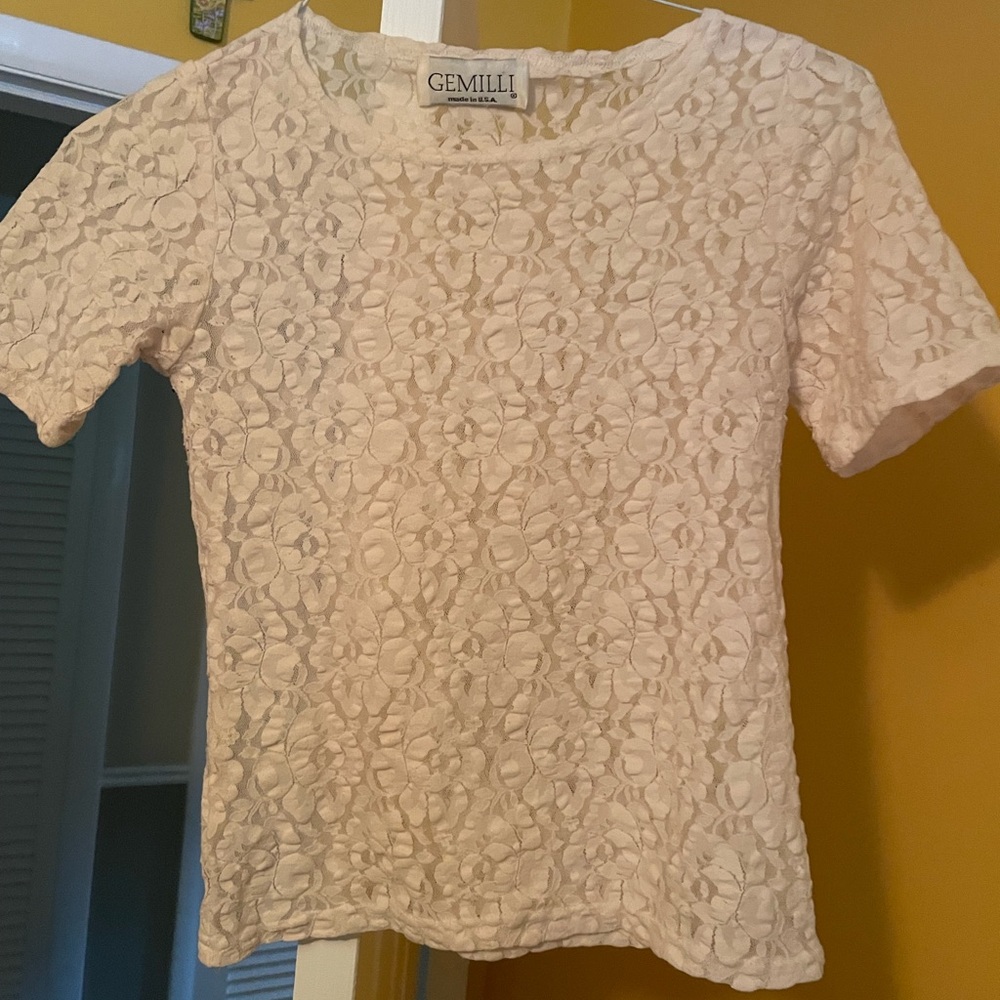 Vintage made in USA cream sheer lace top